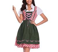 Robe Dirndl pour femme 3 pièces Costume 1 robe + 1 tablier + 1 ruban de soie Oktoberfest Fat People's Traditional Folk Style robe de bière robe de festival robe de bal, Rose, L