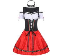 Robe Dirndl Set Femme Courtes, Robe De Soirée Manches Courtes Coiffe Et Collier Chic Costume Bavarois pour Oktoberfest Fete D'Oktobre Carnaval Vintage Costume Chambre Cosplay Cocktail