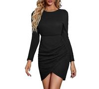 Robe Dos Femme Chic Robe Pull Couleur Pure décontractée pour Femmes Automne Hiver 2023 O Cou tricoté à Manches Longues Mini Robe Ample Robe Femme Ete (Black, XL)