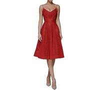 Robe Dos Nu Sexy pour Femmes Bretelles Spaghetti Décolleté en V Profond sans Manches Taille Élastique Ligne A Grande Balançoire Mini Robe (Color : Rouge, Size : S)
