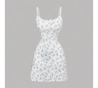 Robe droite à mini-jupe en tricot avec dentelle à fleurs mignonne pour femmes, robe d'été mini L,M,S,XL,XS,XXL,XXS,XXXL,XXXXLPlantes,Tout ImpriméTissu tricoté