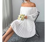 Robe droite ample avec épaules dénudées, plissée et froissée pour femme de grande taille. Robe casual minimaliste et élégante, convenant pour un port quotidien ou des vacances romantiques. 0XL,1XL,2XL
