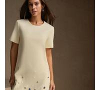 Robe droite avec emmanchures courtes à ligne A avec ourlet orné élégante beige pour l'automne/hiver pour femmes L,M,S,XLFloralTissu tissé