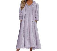 Robe Droite Chic Femmes Tenue décontractée Solide en Peluche à Capuche Robe Ample Poche Pull Sweat Robe Chandails Robe Housse Hiver (Purple, XXXL)