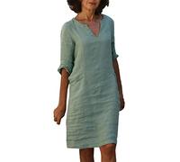 Robe Droite Femme Sexy Coton et Lin Mi-Longue Col en V Couleurs Unies Ample Décontractées Grande Taille Simple Élégant Chic Classique de Base Dress pour à la Plage