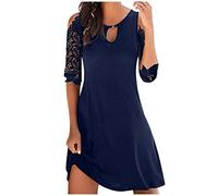 Robe Droite Mi Longue Femme Ete Californienne avec Poches et Short intégré Couleur Unie Col V Mini Robe Dentelle Creuse Robes à Manches à Volants Robe de Plage Robe Chinoise Femme