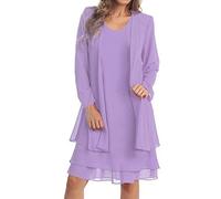 Robe Droite Midi Manches Longues en Mousseline de Soie pour Femmes dans l'ensemble de Robe Longue en Deux pièces