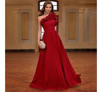 Robe du soir asymétrique plissée avec fleur 3D artisanale pour femmes, robe de bal de soirée formelle, robe d'invité de mariage L,M,S,XL,XS,XXL,XXSUnicoloreMousseline