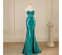 Robe du soir fendue jusqu'à la cuisse glamour pour femme avec bretelles spaghetti, patchwork de sequins luxueux et de dentelle, pour cocktail, tenue de soirée formelle, pour invité de mariage L,M,S,XL