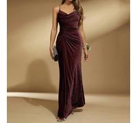 Robe du soir formelle rouge bourgogne plissée à l'avant avec paillettes, robe de soirée, robe pour invité de mariage, robe de fête L,M,S,XL,XS,XXL,XXS,XXXL,XXXXLUnicoloreTissu tricoté