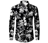 Robe élégante 3D décontractée à manches longues pour homme en maille col chemise, Noir-16, Small