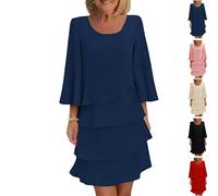 Robe élégante à Manches à Volants superposés pour Femme, Robe Fluide en Mousseline à Manches 3/4, idéale pour Les Mariages et Les fêtes décontractées. (Navy Blue,M)