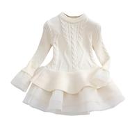 Robe élégante à Manches Ballon - Silhouette A-Line Moderne, Transformation Facile de cérémonie à Tenue Quotidienne.(3-Beige,4-5 Ans)