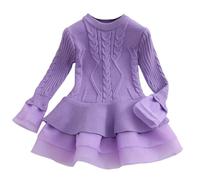 Robe élégante à Manches Ballon - Silhouette A-Line Moderne, Transformation Facile de cérémonie à Tenue Quotidienne.(3-Violet,4-5 Ans)