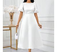 Robe élégante à manches bouffantes de couleur unie pour femmes. Robe longue élégante à manches évêque et coupe évasée pour le printemps et l'été. Robe de mariée, de Saint-Valentin, de cocktail, de bal