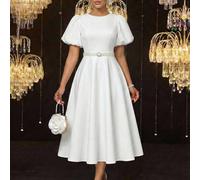 Robe élégante à manches bouffantes de couleur unie pour femmes. Robe longue élégante à manches évêque et coupe évasée pour le printemps et l'été. Robe de mariée, de Saint-Valentin, de cocktail, de bal