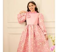 Robe élégante à manches bouffantes pour filles, convient pour le quotidien, les fêtes et les événements de mode pour afficher une élégance noble et gracieuse 8Y,9Y,10Y,11Y,12YFloralJacquard