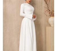 Robe élégante à manches évasées de couleur unie pour femmes, longue robe blanche pour femmes, longues robes avec manches, robes élégantes pour femmes, robe de mariée civile élégante et classique pour
