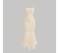 Robe élégante asymétrique à volants pour femmes, style romantique abricot. Robe de soirée, robe de bal, tenue de début d'automne, style "Old Money", robe de demoiselle d'honneur, robe de croisière, ro