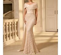 Robe élégante avec épaules dénudées et dos nu, avec un panneau en satin et une jupe style sirène, parfaite pour les événements formels du soir, notamment les tenues d'invités de mariage, les cérémonie