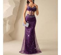 Robe élégante avec sequins, décolleté en cœur sexy, avec de larges bretelles, un dos nu, des détails transparents, des accents de strass et de perles, et une coupe sirène. Parfaite pour les tenues de 