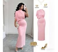 Robe élégante bordeaux à col froncé sans manches ajustée et évasée, robe fourreau maxi froncée pour le printemps/été, robe de mariée rose pour occasions élégantes, robe ajustée élégante pour femme, ro