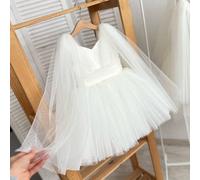 Robe élégante de princesse en filet blanc sans manches pour bébés filles, convenant comme cadeau pour le 1er anniversaire du bébé, pour une fête, un banquet du soir, ou une célébration de festival 4Y,