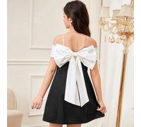 Robe élégante de style français gracieux avec bretelles contrastées et nœud pour jeunes filles. Convient pour retour à l'école, bal de promo, anniversaire. 8Y,9Y,10Y,11Y,12YUnicolorePolyester