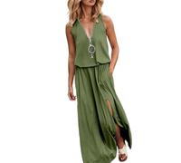 Robe élégante D'été Femme Bretelles sans Manches Robes Décontractée Courte Col en V avec Poches Black Mini Dress with Sleeves Bikini Cover Up Tunique Cardigan Tendance (Dark Vert,M)
