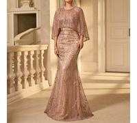 Robe élégante en deux pièces avec perles brodées et strass, et une jupe style sirène. Convient comme robe de mère de la mariée, robe d'invitée de mariage ou robe de soirée L,M,S,XL,XXLUnicoloreTissu t