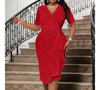 Robe élégante en tricot à col V profond avec strass et volants, idéale pour le printemps et l'été, les réceptions de mariage, la Saint-Valentin, le Nouvel An. Coupe slim, tailles plus disponibles. Rob