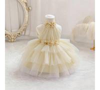 Robe élégante en tulle à fleurs 3D sans manches pour bébé fille, couleur champagne. Convient pour le 1er anniversaire de bébé, mariage, fête, célébration de vacances 4Y,9-12M,12-18M,18-24M,2-3YUnicolo