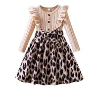 Robe Elegante Enfant Fille - Robe d'automne-Hiver pour Fille à Manches Longues et Volants Motif léopard Parfaite pour fêtes et célébrations élégantes et festives