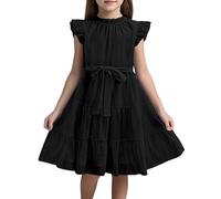 Robe Elegante Enfant Fille - Robes élégantes pour Filles Robe de cérémonie en Mousseline Manches Volantes col volanté Coupe A Ceinture à Nouer idéal pour fêtes Enfants 5 à 13 Ans