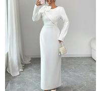 Robe élégante et chic pour femmes, style français, nouvelle arrivée printemps/automne 2025. Col rond, épaules, manches avec décor floral 3D, boutons décoratifs, taille A-line avec fente à l'ourlet. Ro