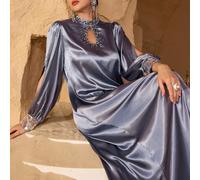 Robe élégante et de haute qualité pour femmes, décorée de faux perles, de strass, avec un décolleté ajouré, des poignets à sequins. Convient pour le printemps/été, style arabe L,M,S,XL,XSUnicoloreSati