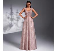 Robe élégante et de luxe rose poudré à paillettes avec double bretelle et volants, pour le printemps et l'été L,M,S,XL,XXLUnicoloreTissu tissé