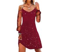 Robe élégante et décontractée à manches longues avec détails en maille transparente pour un usage quotidien, rouge, 5XL