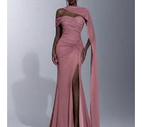 Robe élégante et luxueuse avec manches bouffantes en tricot élastique vert olive, design torsadé, col ras-du-cou et fente à la jupe sirène. Convient pour les mariages, événements, soirées célibataires