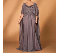 Robe élégante et luxueuse de grande taille, de couleur café clair, avec col en forme de cœur, patchwork de sequins et chiffon. Ourlet irrégulier et coupe sirène. Convient pour soirée, fête des célibat