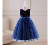Robe élégante et mignonne pour petite fille avec une couleur bleue cachée, sans manches, pailletée, en tulle, bouffante, convenant pour les fêtes de Noël et les occasions formelles 6Y,7Y,4Y,5YUnicolor