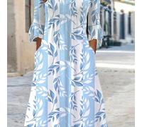 Robe élégante et polyvalente pour femmes au style décontracté et vacances, coupe slim. Convient pour les sorties, la maison, les voyages, le travail. Avec imprimé floral mignon, manches 3/4, pour l'au