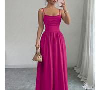 Robe élégante et romantique en mousseline de soie pour femmes, avec bretelles spaghetti et taille cintrée. Convient pour les invités de mariage et les rassemblements entre sœurs. L,M,S,XLUnicoloreTiss