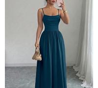 Robe élégante et romantique en mousseline de soie pour femmes, avec bretelles spaghetti et taille cintrée. Convient pour les invités de mariage et les rassemblements entre sœurs. L,M,S,XL,XSUnicoloreT