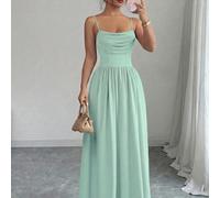 Robe élégante et romantique en mousseline de soie pour femmes, avec bretelles spaghetti et taille cintrée. Convient pour les invités de mariage et les rassemblements entre sœurs. L,M,S,XLUnicoloreTiss