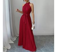 Robe élégante et romantique pour femme avec col volant et taille plissée en forme de ligne A, idéale pour la Saint-Valentin L,M,S,XLUnicoloreTissu tissé