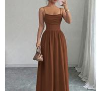 Robe élégante et romantique pour femmes en mousseline de soie avec bretelles spaghetti et taille cintrée fluide, convient pour les invités de mariage et les rassemblements entre sœurs L,M,S,XLUnicolor
