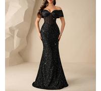 Robe élégante et sexy à l'épaule dénudée avec un buse orné de strass et une jupe sirène. Parfait pour les tenues de soirée formelles, notamment les anniversaires, les cérémonies de remise des diplômes