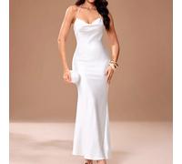 Robe élégante et sexy en satin blanc, col drapé, dos nu, coupe sirène, pour fête d'été, invitée de mariage, demoiselle d'honneur, anniversaire, vacances, rendez-vous galant et sortie SHEIN X Glamance