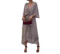 Robe Élégante et Stylée Col V Maxi, Robe Fluide en Mousseline, Robe de Soirée Maxi pour l'Été, Robe de Mariée pour Invitée, gris, L